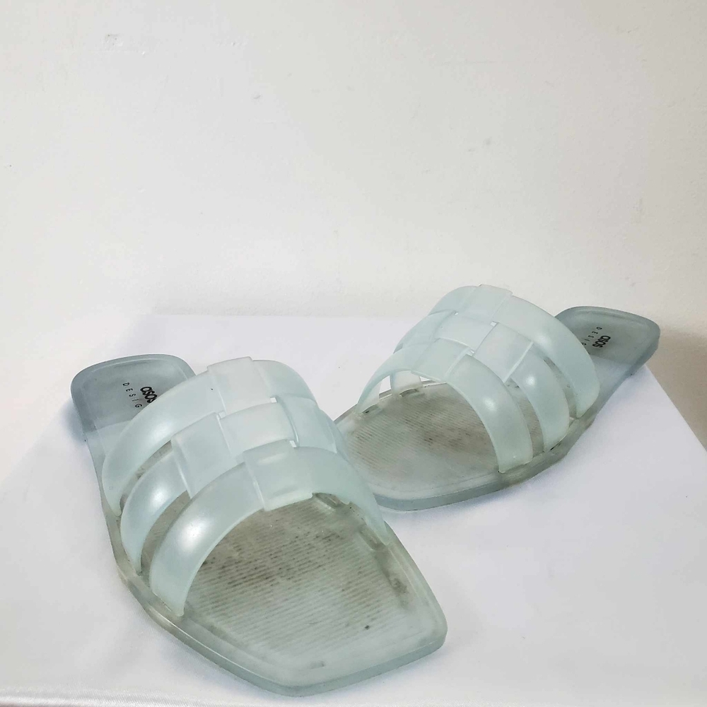 ASOS US size 9 Clear Wide fit Frame Woven Jelly Flat Mules
